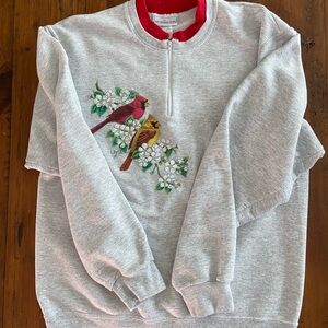 Morning Sun gray half zip sweatshirt with cardinals, size medium